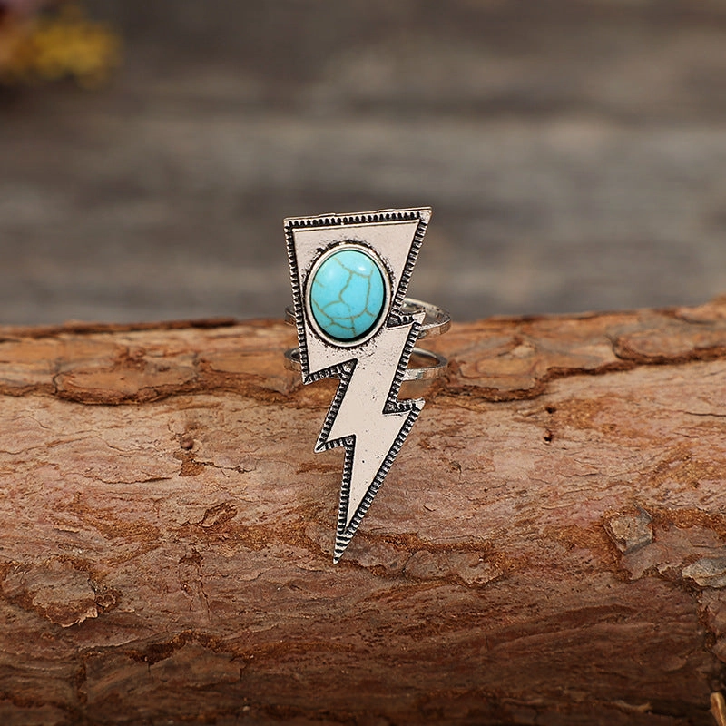 Wholesale Western retro creative lightning turquoise personality ring