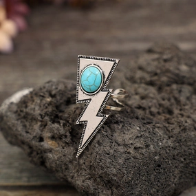 Wholesale Western retro creative lightning turquoise personality ring