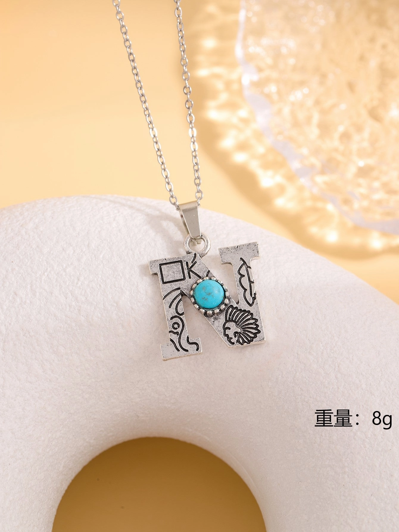 Wholesale Western stainless steel chain cactus turquoise letter necklace