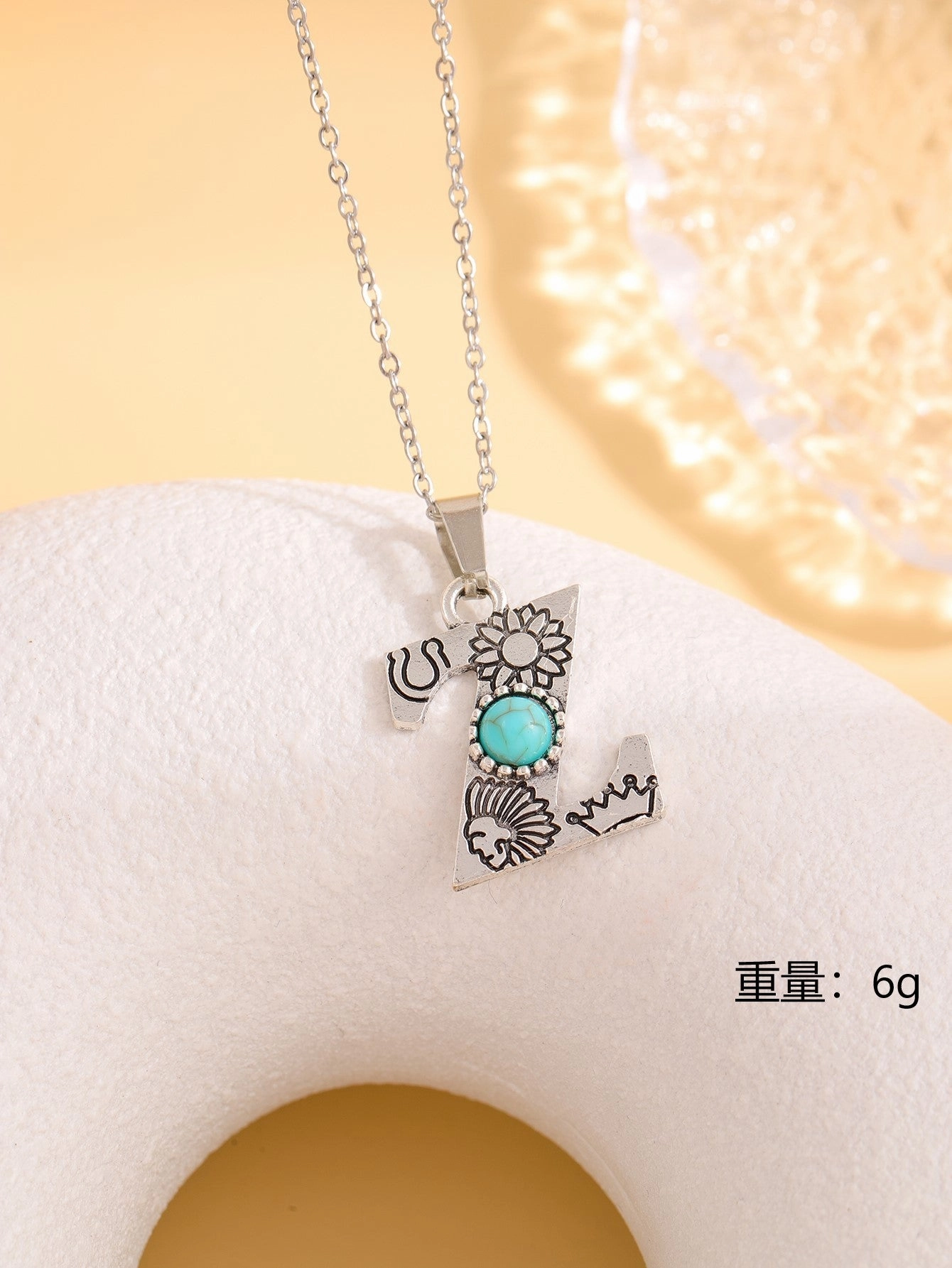 Wholesale Western stainless steel chain cactus turquoise letter necklace