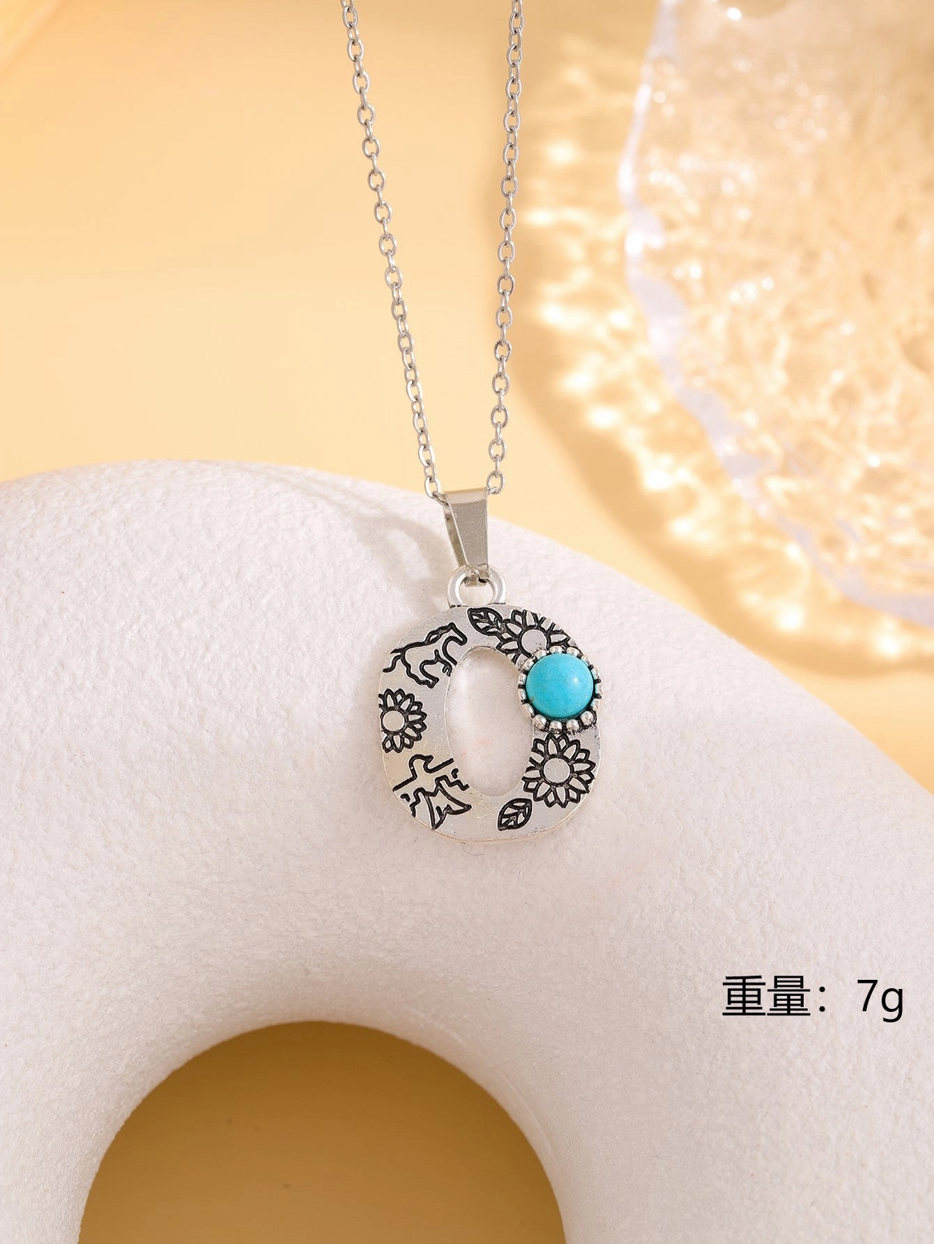 Wholesale Western stainless steel chain cactus turquoise letter necklace
