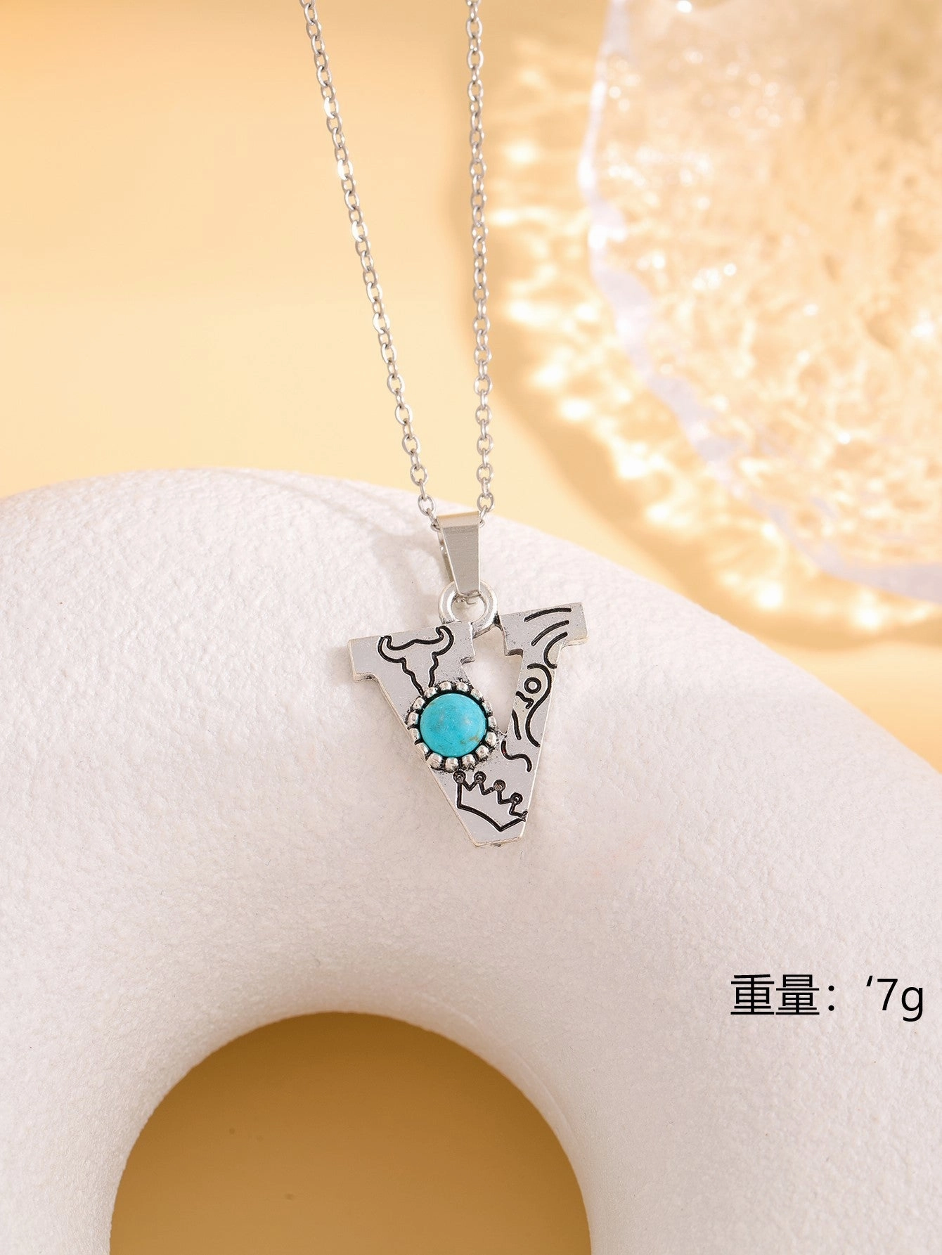 Wholesale Western stainless steel chain cactus turquoise letter necklace