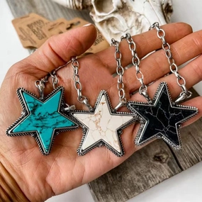 Wholesale Western style big five-pointed star turquoise pendant clavicle necklace
