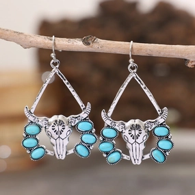 Wholesale Western Style Cow Head Turquoise Alloy Earrings