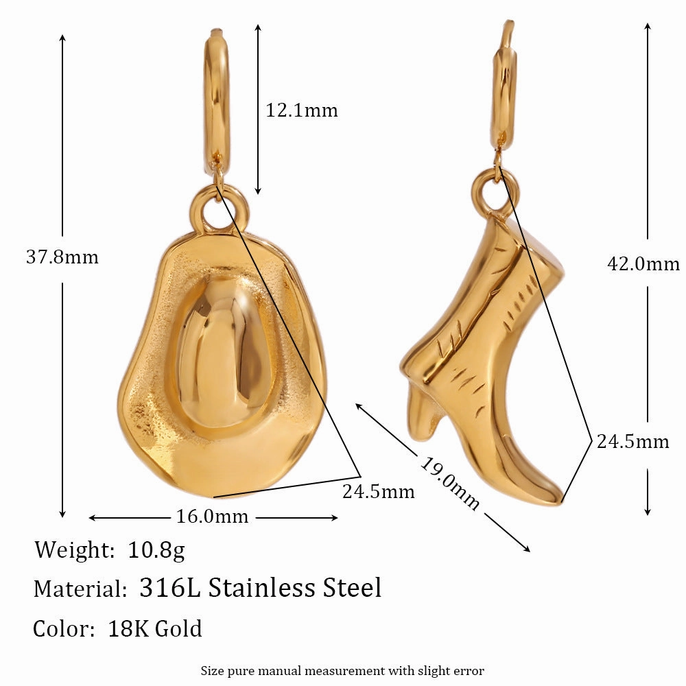 Wholesale Western style cowboy boots and hats, popular gold-plated personalized Earrings