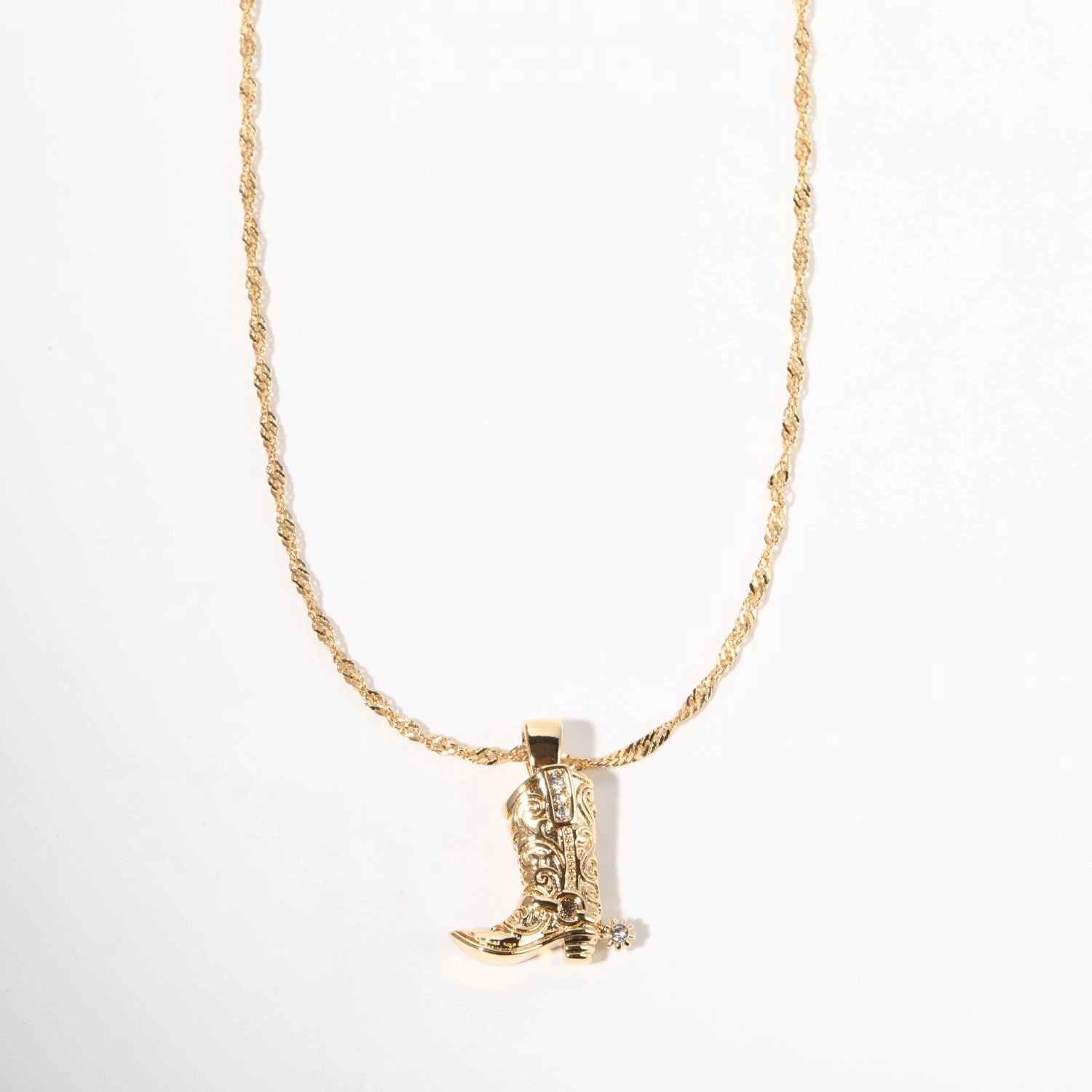 Wholesale Western Style Cowboy Boots Copper Plated Real Gold Necklace
