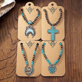Wholesale Western Style Cross Flower Pendant Beaded Necklace Geometric Shape Fashion Commute Jewelry Metal Material