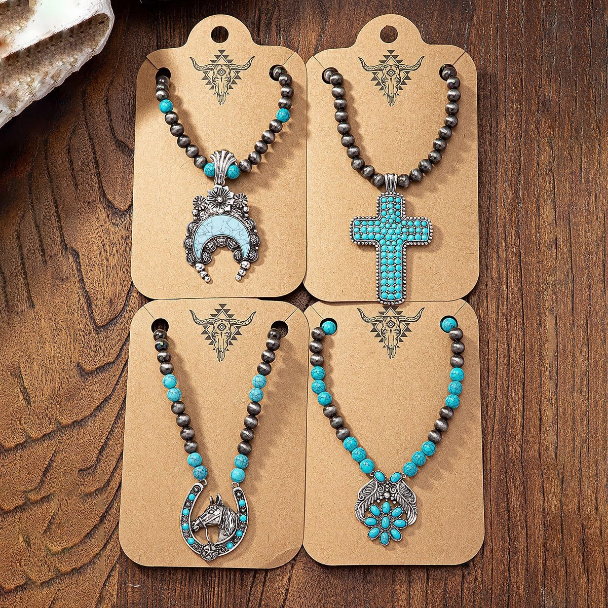 Wholesale Western Style Cross Flower Pendant Beaded Necklace Geometric Shape Fashion Commute Jewelry Metal Material