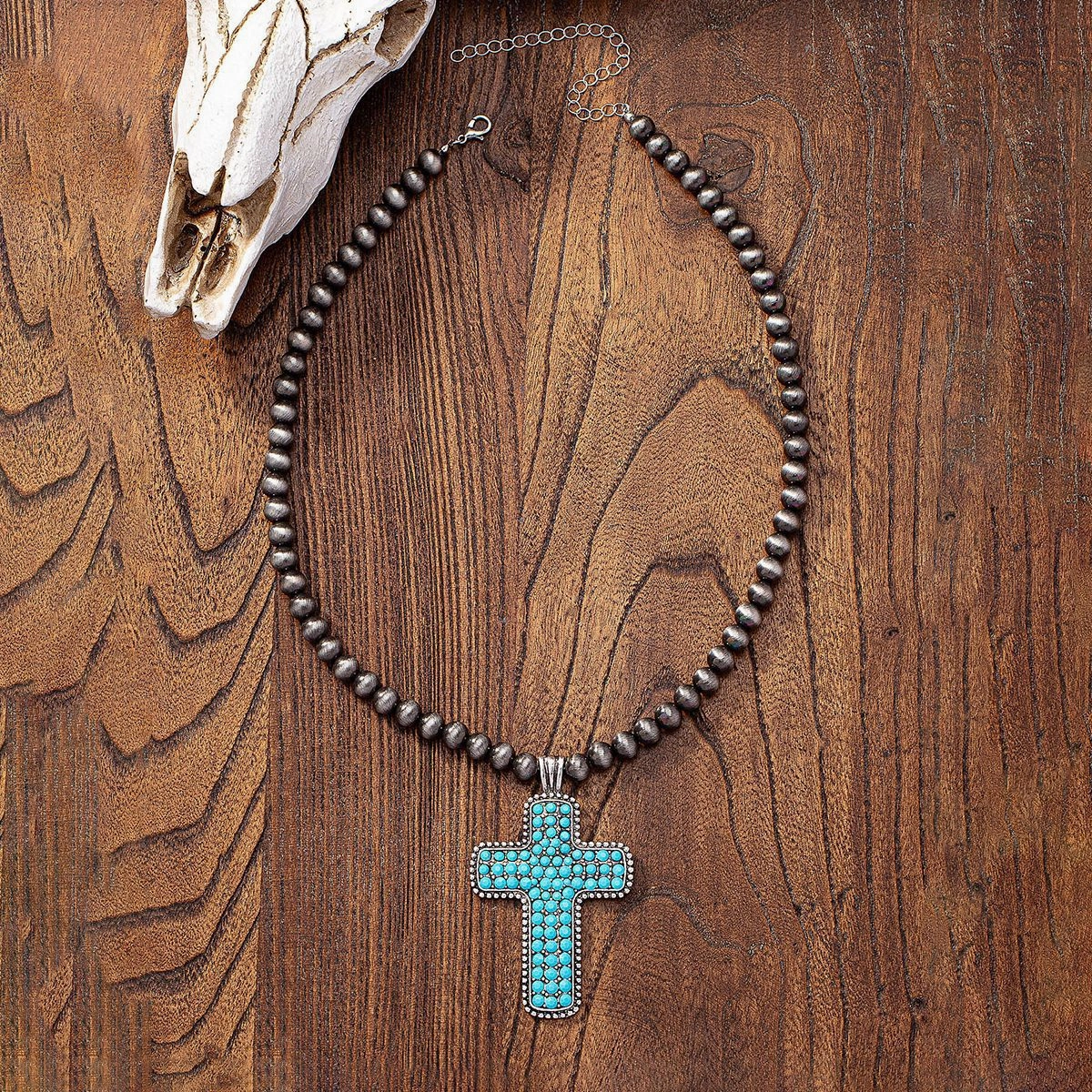 Wholesale Western Style Cross Flower Pendant Beaded Necklace Geometric Shape Fashion Commute Jewelry Metal Material