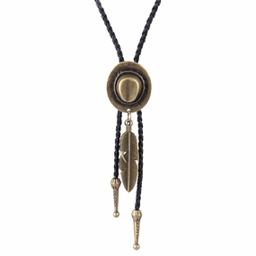 Wholesale Western style feather bolo braided leather alloy pendant necklace