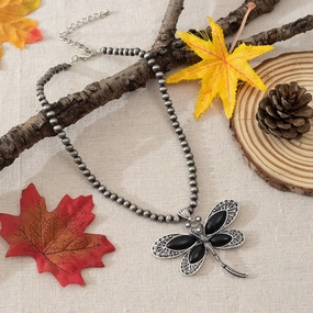Wholesale Western style vintage dark turquoise animal dragonfly necklace