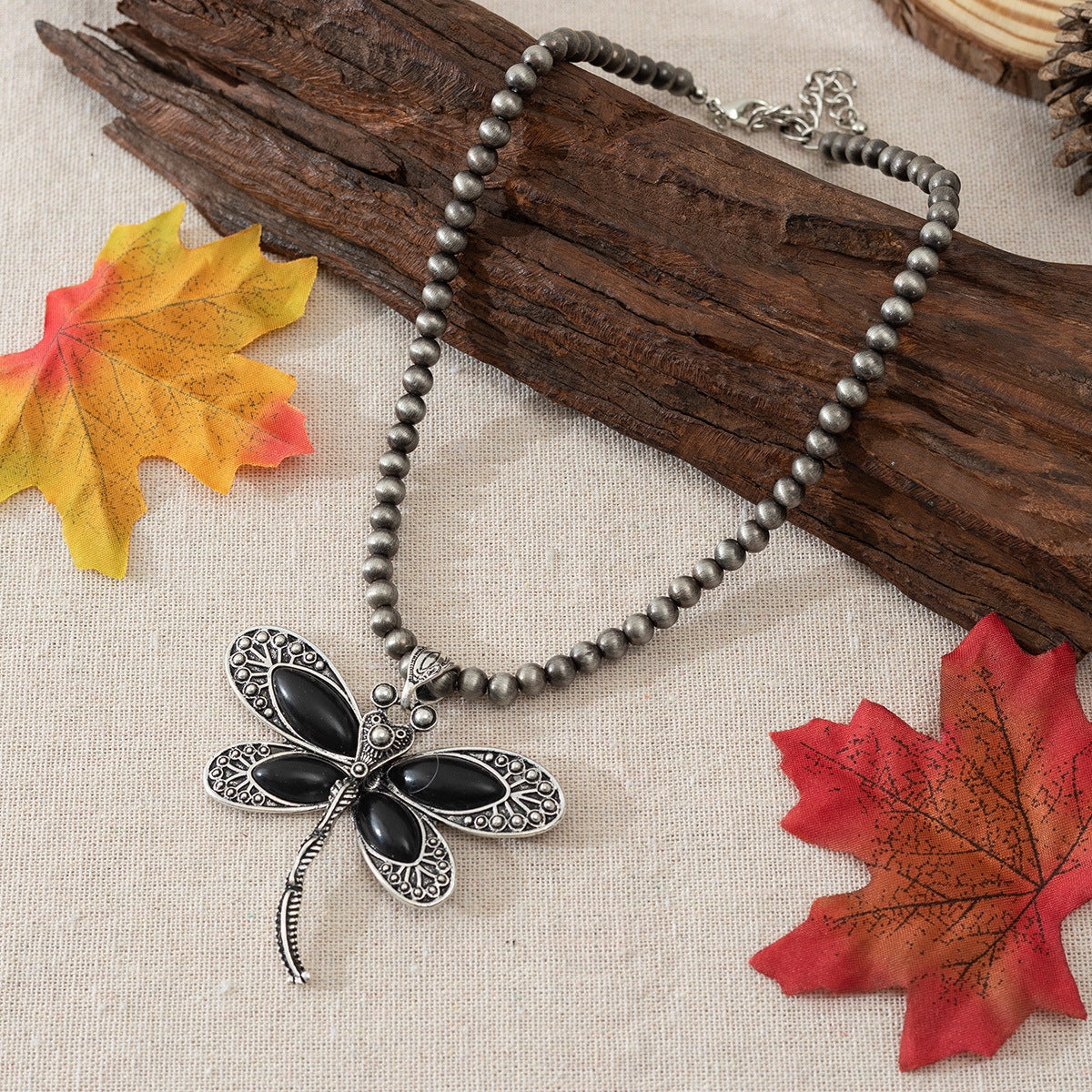 Wholesale Western style vintage dark turquoise animal dragonfly necklace