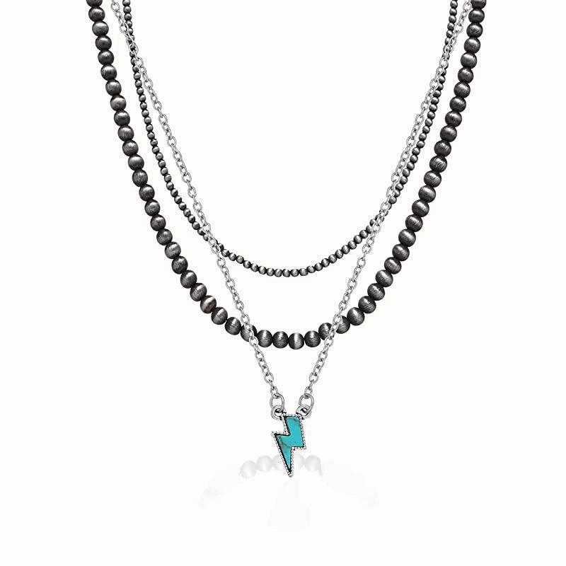 Wholesale Western Style Vintage Engraved Turquoise Pendant Multi-layered Necklace