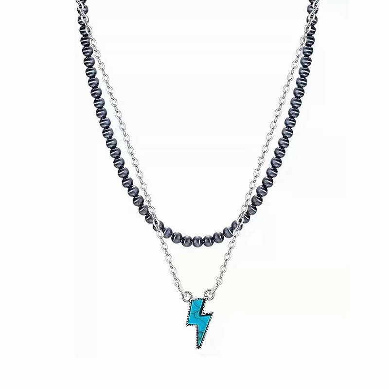 Wholesale Western Style Vintage Engraved Turquoise Pendant Multi-layered Necklace