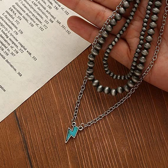 Wholesale Western Style Vintage Engraved Turquoise Pendant Multi-layered Necklace