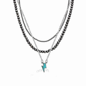 Wholesale Western Style Vintage Engraved Turquoise Pendant Multi-layered Necklace