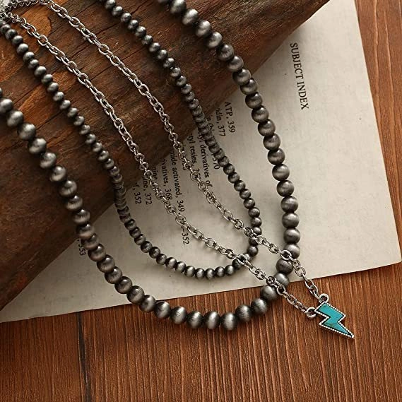 Wholesale Western Style Vintage Engraved Turquoise Pendant Multi-layered Necklace
