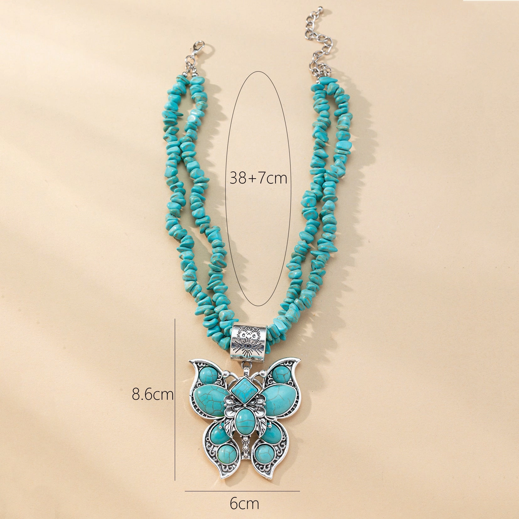 Wholesale Western style water drop turquoise butterfly vintage carved necklace