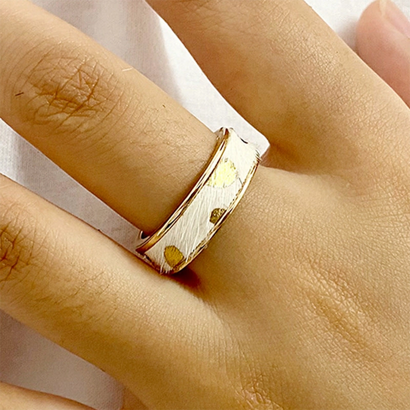 Wholesale Western Style Zinc Alloy Real Gold Plated Genuine Leather Horse Hair Ring