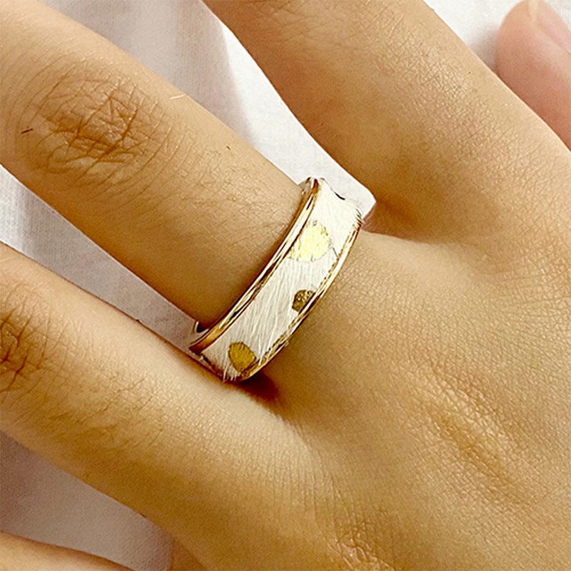 Wholesale Western Style Zinc Alloy Real Gold Plated Genuine Leather Horse Hair Ring
