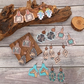 Wholesale Western Wind Sunflower Cactus Horsehead Wooden Earrings