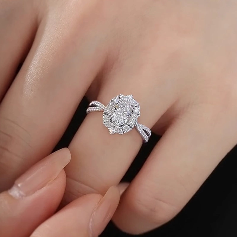 Wholesale White gold inlaid zircon imitation moissanite oval pigeon egg carat diamond ring