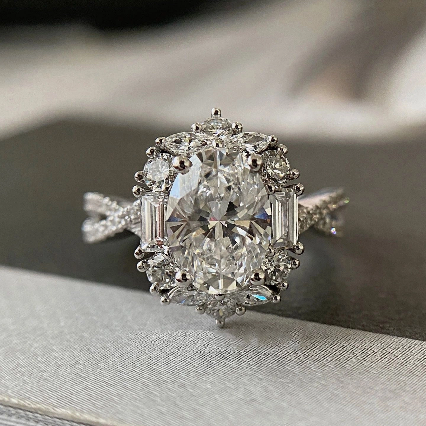 Wholesale White gold inlaid zircon imitation moissanite oval pigeon egg carat diamond ring