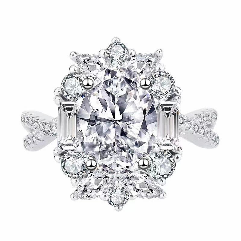 Wholesale White gold inlaid zircon imitation moissanite oval pigeon egg carat diamond ring