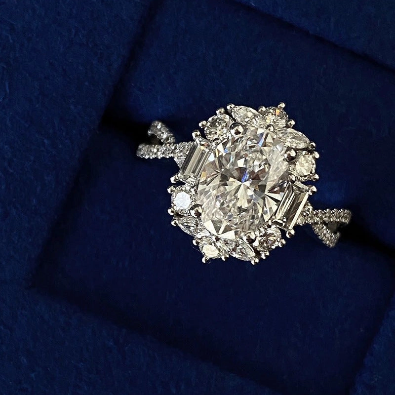 Wholesale White gold inlaid zircon imitation moissanite oval pigeon egg carat diamond ring