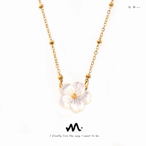 Wholesale White Sea Shell Flower Pendant Clip Bead Chain Titanium Steel Necklace