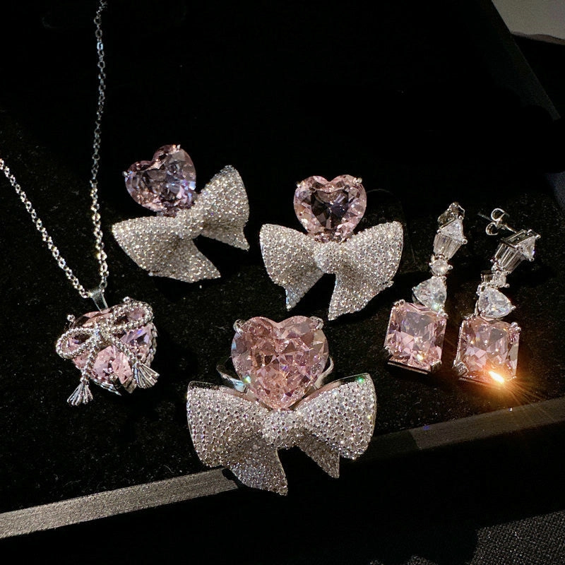 Wholesale Wholesale 18K gold plated heart bow gemstone earrings
