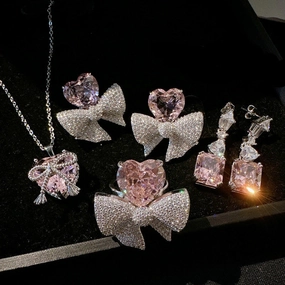 Wholesale Wholesale 18K gold plated heart bow gemstone earrings