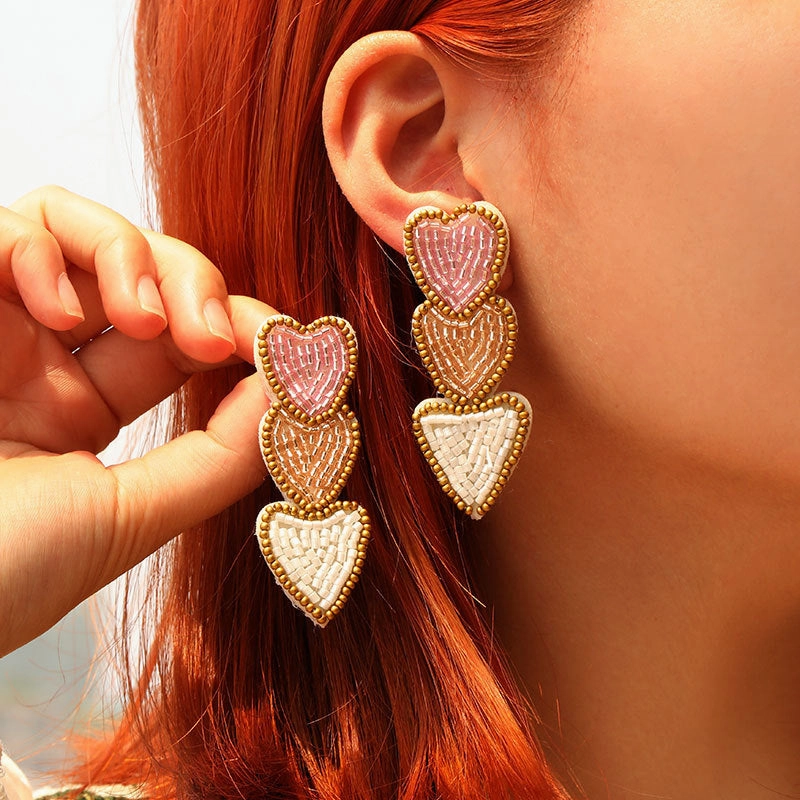 Wholesale Wholesale Hand-sewn Bohemian Heart Earrings