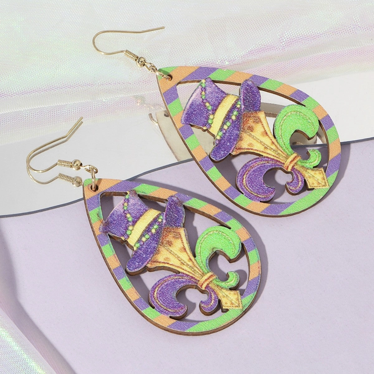 Wholesale Wholesale ladies cross-border carnival teardrop mask lightweight wooden earrings