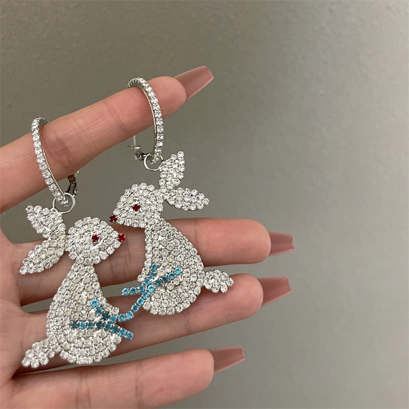 Wholesale Wholesale S925 silver needle flash diamond jade rabbit exaggerated earrings