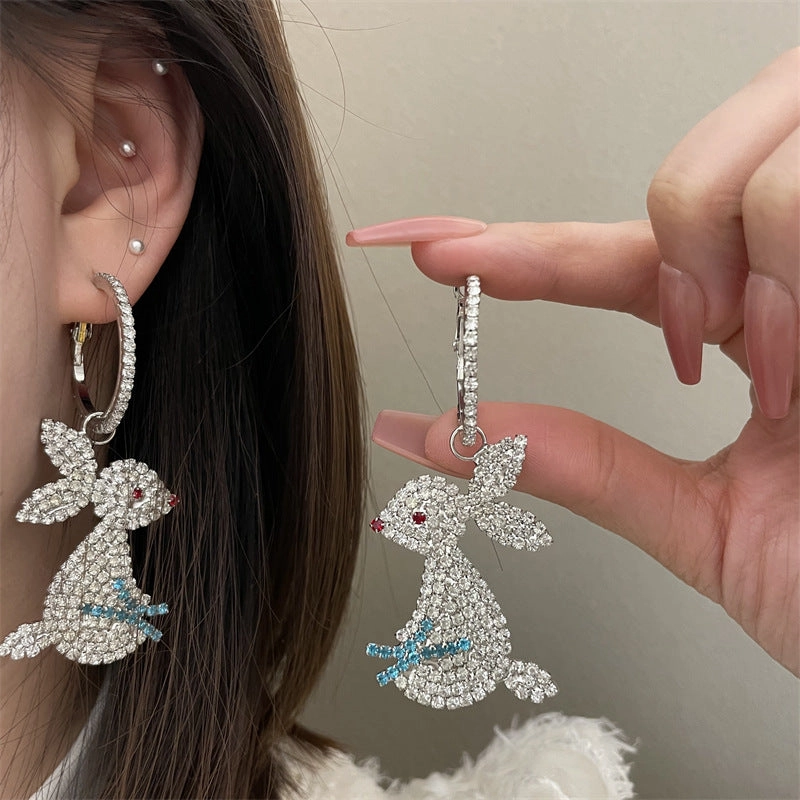Wholesale Wholesale S925 silver needle flash diamond jade rabbit exaggerated earrings