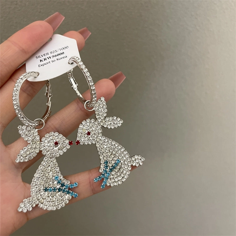 Wholesale Wholesale S925 silver needle flash diamond jade rabbit exaggerated earrings