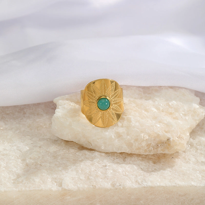 Wholesale Wide Face Stainless Steel Turquoise Live Mouth Ring
