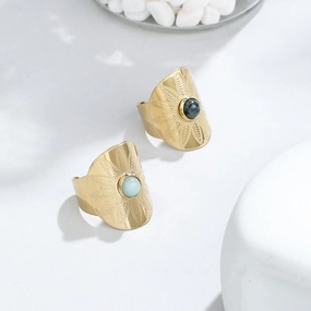 Wholesale Wide Face Stainless Steel Turquoise Live Mouth Ring