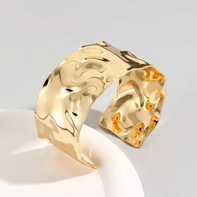 Wholesale wide hammered pleated golden bracelet