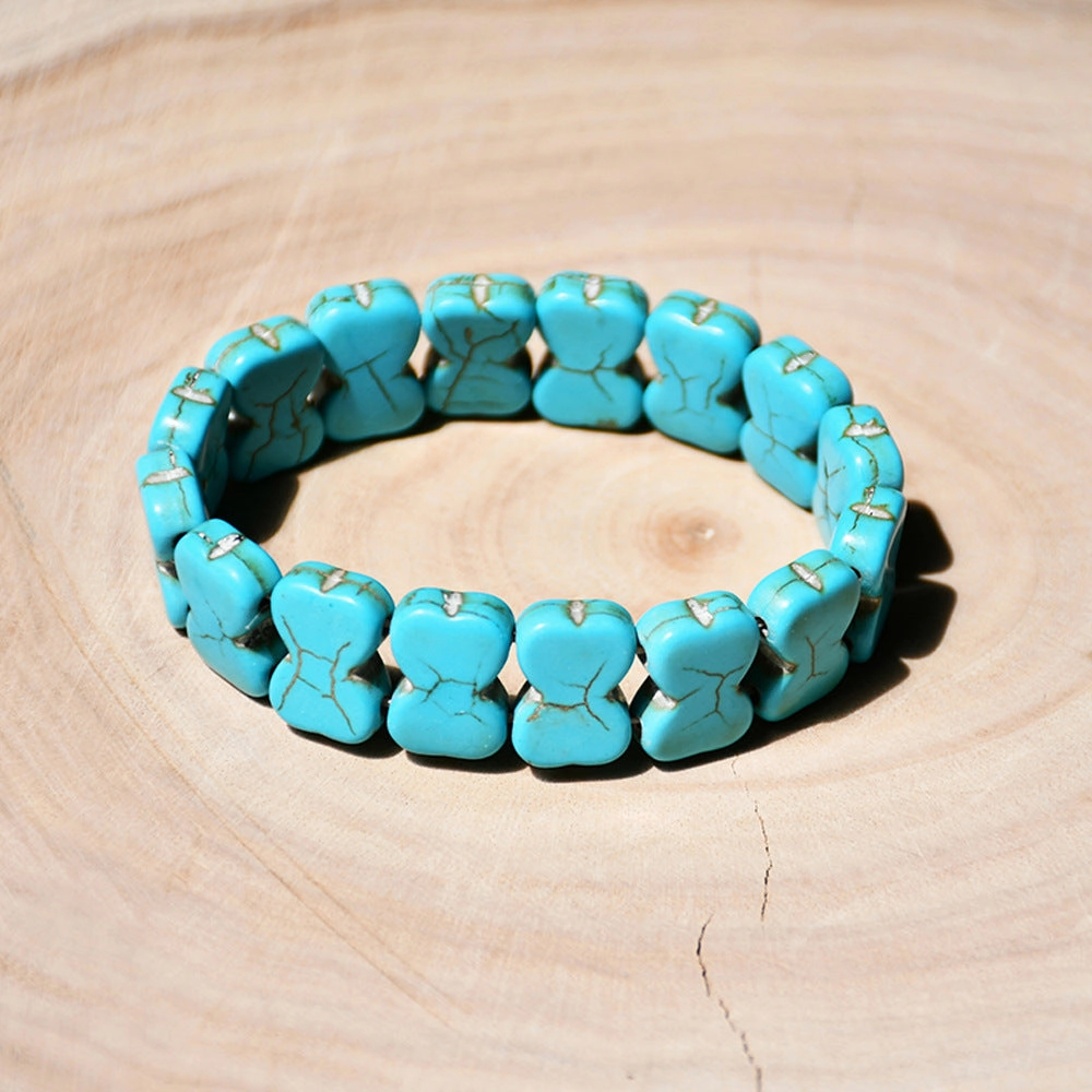 Wholesale wide surface elastic rope turquoise  vintage heart-shaped bracelet