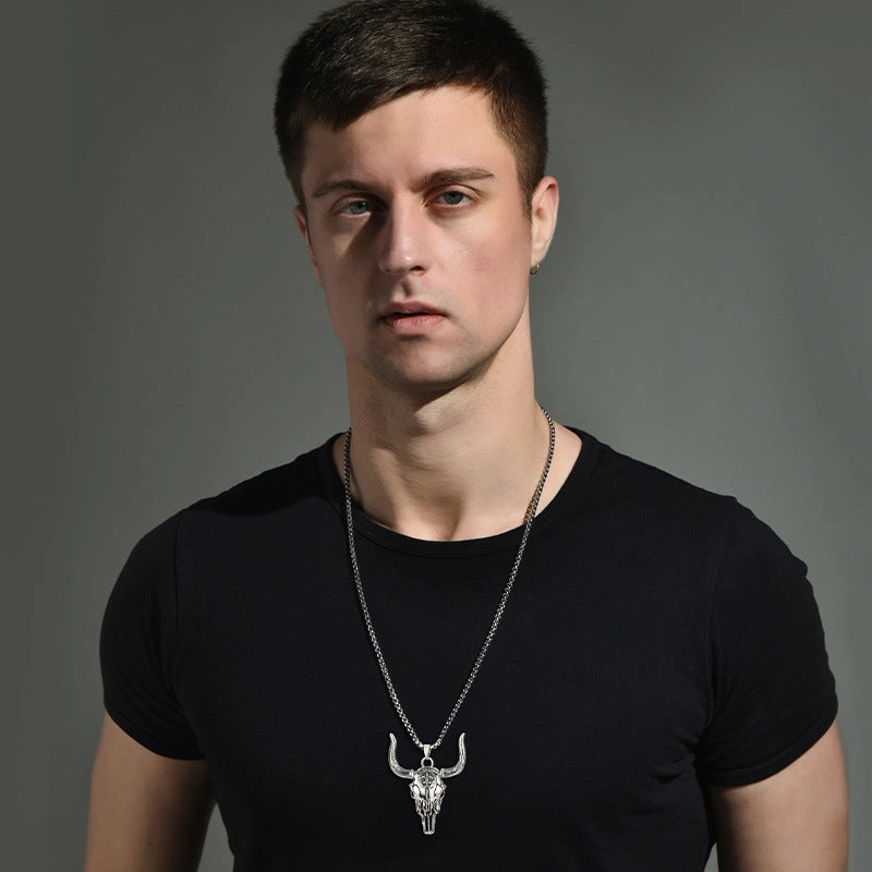 Wholesale Wild Bull Skull Titanium Steel Necklace