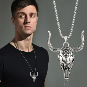 Wholesale Wild Bull Skull Titanium Steel Necklace