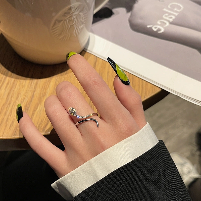 Wholesale Winding Snake Ring Women's Super Flash Micro Zircon Opening Adjustable Ring Cold Wind Niche Design Ring