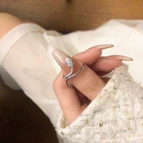 Wholesale Winding Snake Ring Women's Super Flash Micro Zircon Opening Adjustable Ring Cold Wind Niche Design Ring