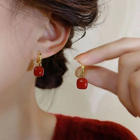Wholesale wine red Square Vintage Elegant Festive Glaze Earrings