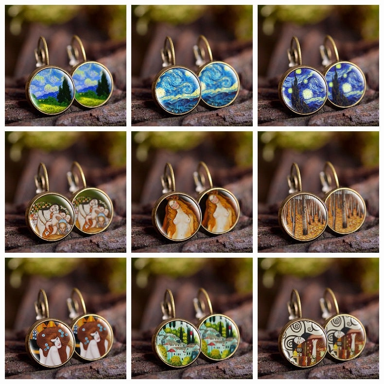 Wholesale wish Foreign Trade Explosions Hot Van Gogh's Painting Time Gem Earrings