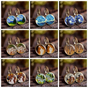 Wholesale wish Foreign Trade Explosions Hot Van Gogh's Painting Time Gem Earrings
