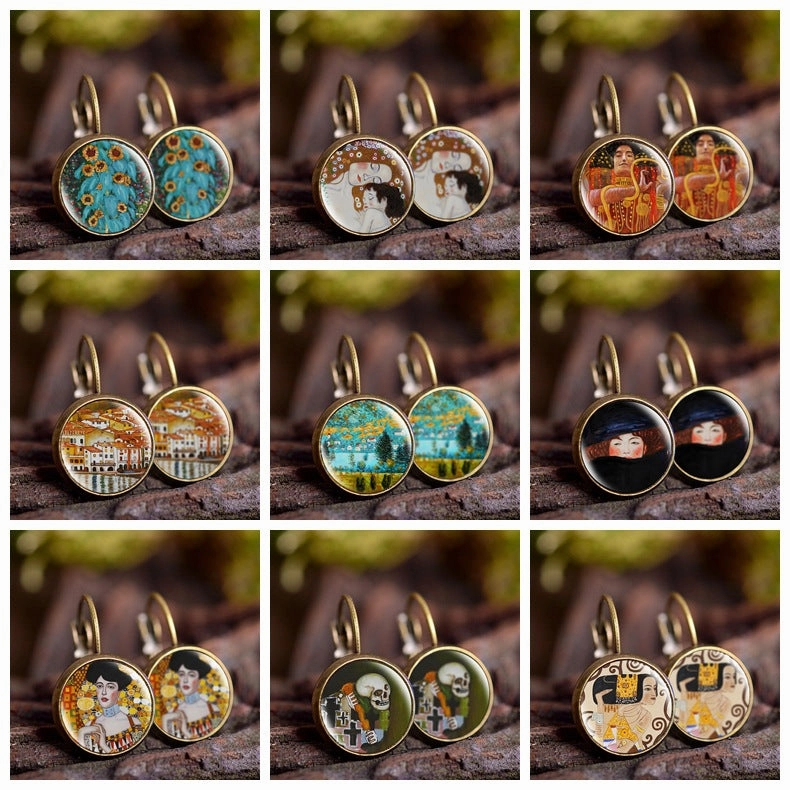 Wholesale wish Foreign Trade Explosions Hot Van Gogh's Painting Time Gem Earrings