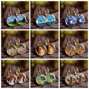 Wholesale wish Foreign Trade Explosions Hot Van Gogh's Painting Time Gem Earrings